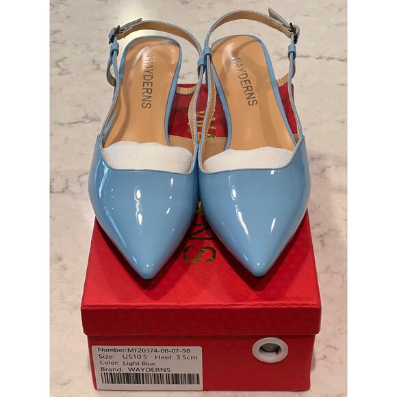 NWB Wayderns Women’s Patent Leather Pointed Toe Slingback Heels Size‎ 10.5 Blue - Picture 1 of 8
